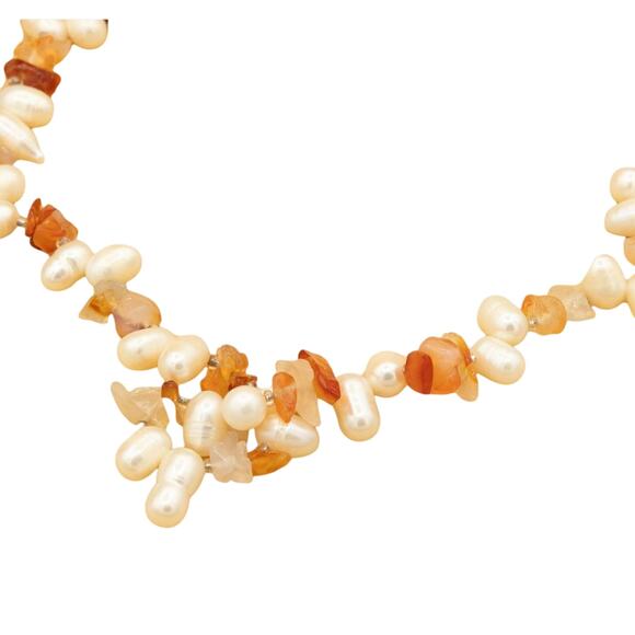 Vintage 90s Orange Citrine Cream Pearl Stone Necklace - Picture 5 of 5